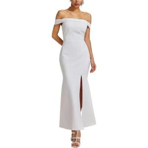 meilun Satin Bridesmaid Dress White Luxury Evening Gown Everyday Off-The-Shoulder Strapless Dress(White2)