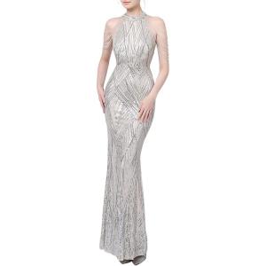 meilun Sequin Maxi Dress with Bead Sleeve Long Gowns Elegant Dresses for Women Evening Party(A-silver)