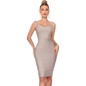meilun Sleeveless Croset Bandage Dress Evening Party Elegant Bodycon Cocktail Wedding Guest Dress(As Shown)