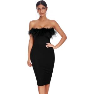 meilun Strapless Dress for Women Feather Formal Dresses Evening Party Mini Bandage Dress