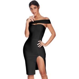 meilun Women’s One Shoulder Bandage Dresses for Women Wedding Guest Sexy Formal Midi Dress(Black)