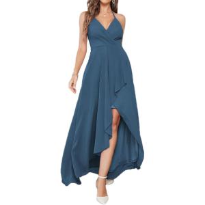 meilun Women’s Sleeveless Formal Evening Gown Chiffon Bridesmaid Long Dresses Wedding Party Dress(A-blue)