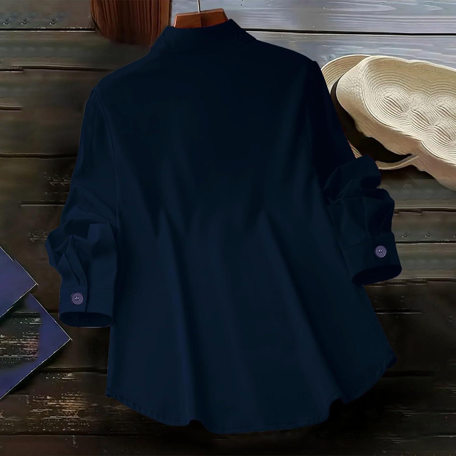 imageSolidColor Cardigan LongSleeve Shirt with Colored Buttons for Women SpringFall Casual WearBlue