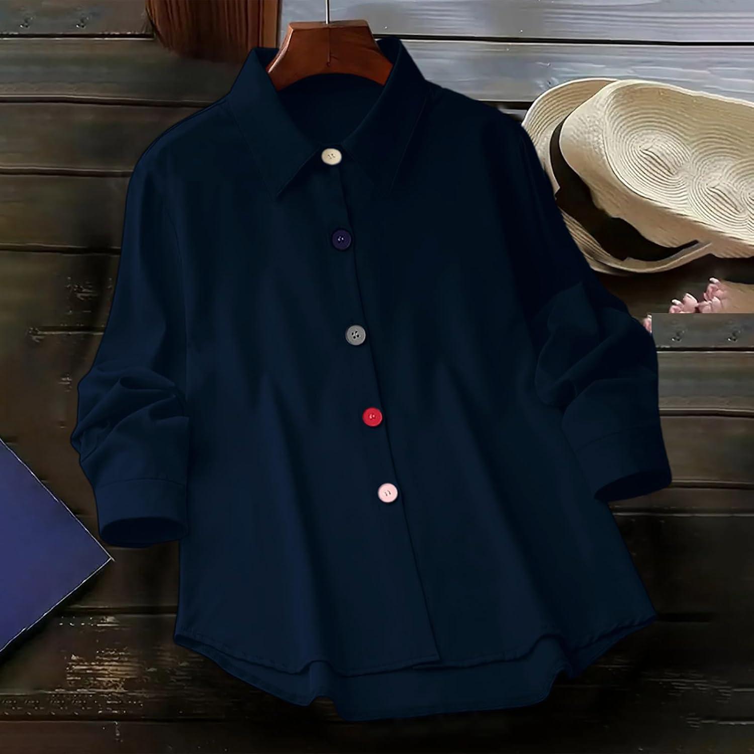 imageSolidColor Cardigan LongSleeve Shirt with Colored Buttons for Women SpringFall Casual WearBlue
