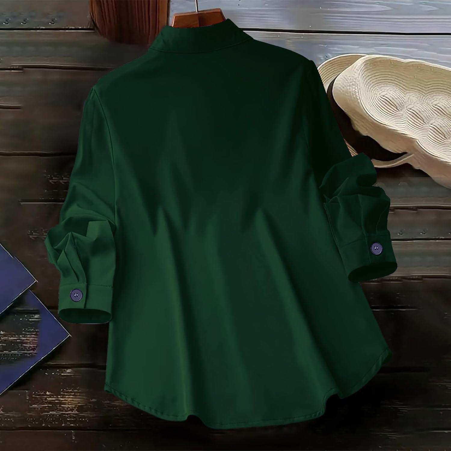 imageSolidColor Cardigan LongSleeve Shirt with Colored Buttons for Women  SpringFall Casual WearGreen