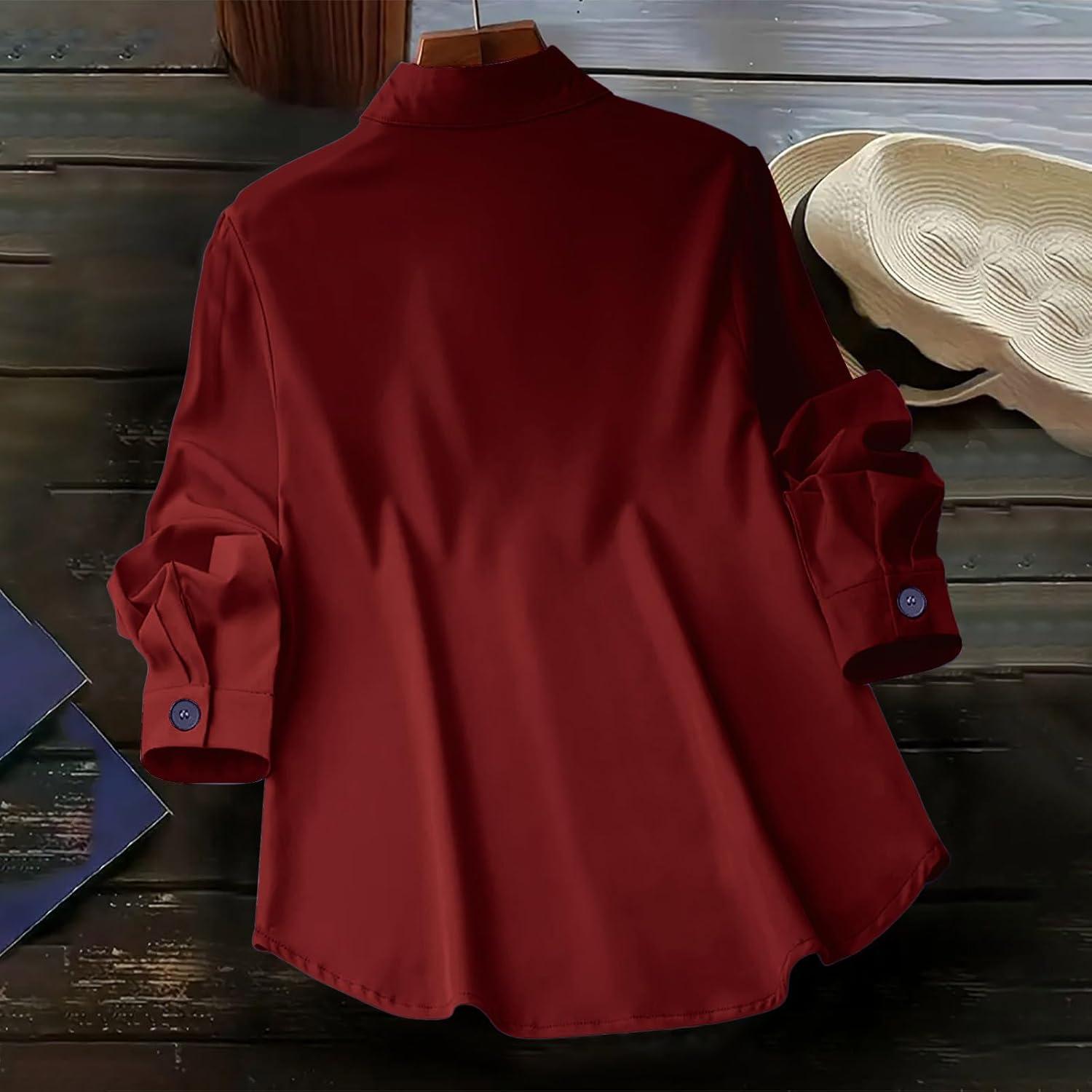 imageSolidColor Cardigan LongSleeve Shirt with Colored Buttons for Women SpringFall Casual WearRed