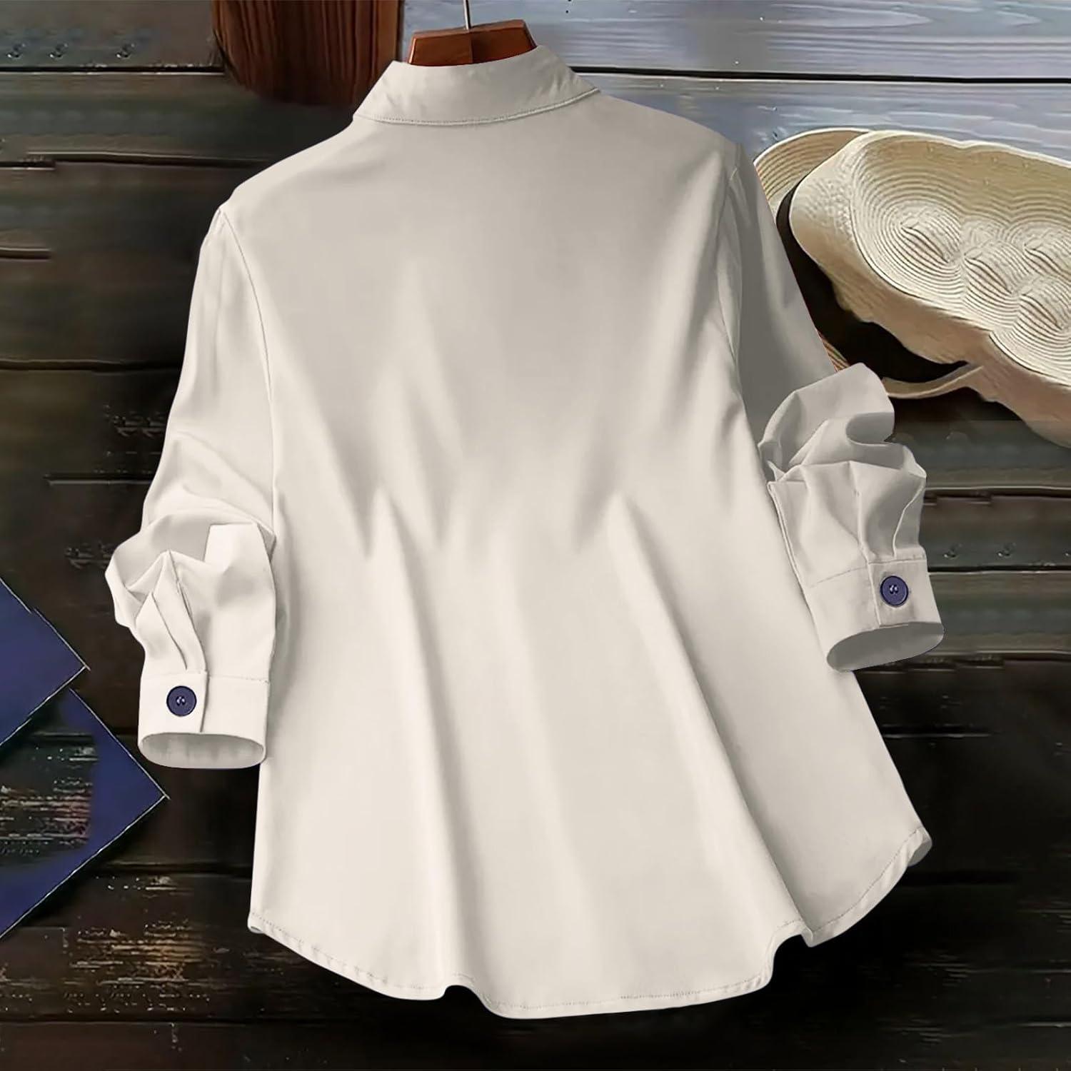 imageSolidColor Cardigan LongSleeve Shirt with Colored Buttons for Women SpringFall Casual WearWhite