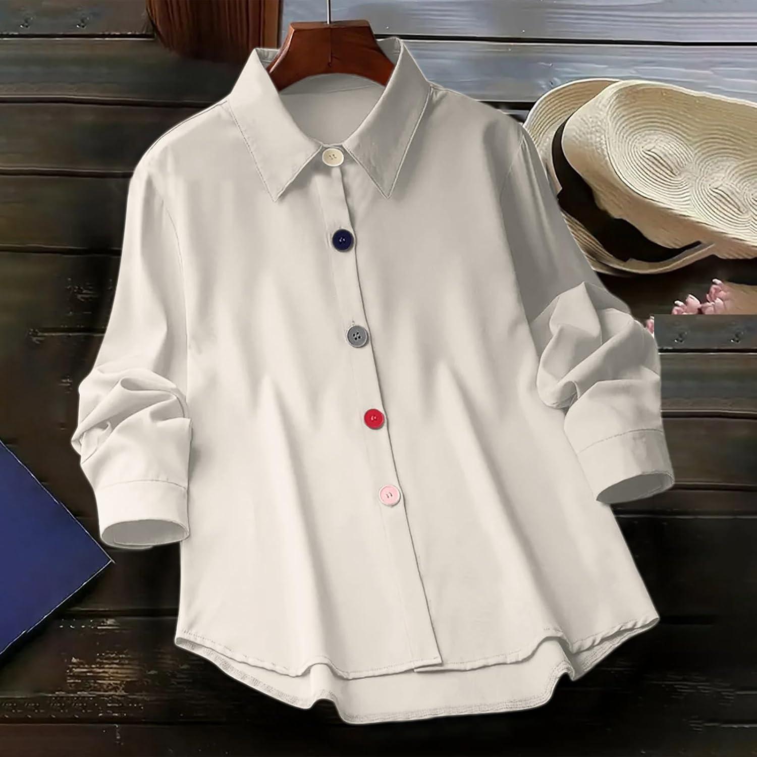 imageSolidColor Cardigan LongSleeve Shirt with Colored Buttons for Women SpringFall Casual WearWhite