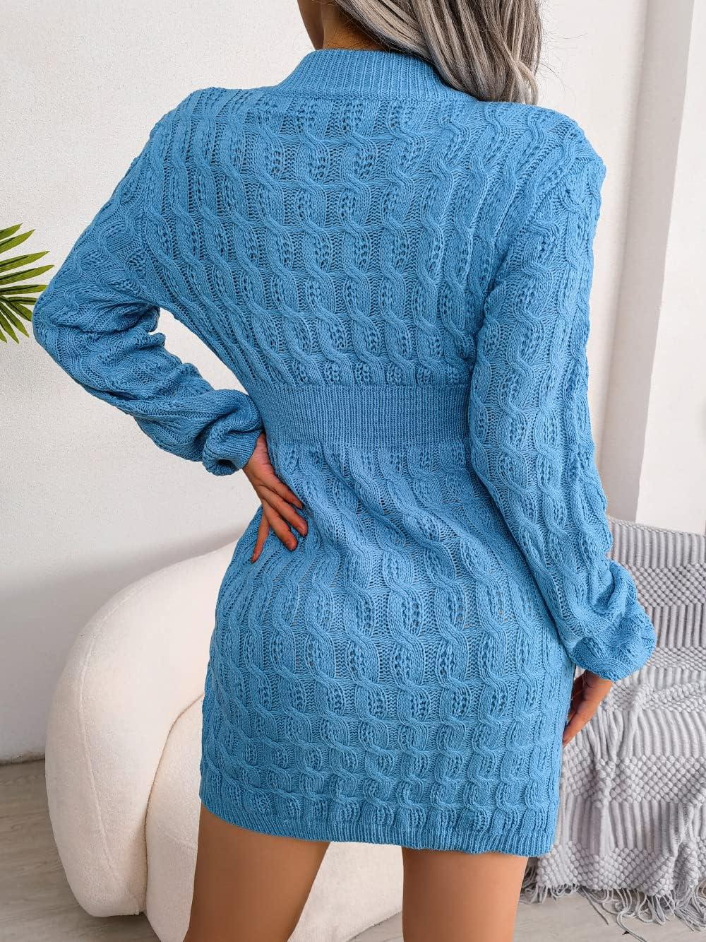 imageTwistedWaist Fitted Dress with HipHugging Silhouette Casual Base Layer Sweater DressBlue