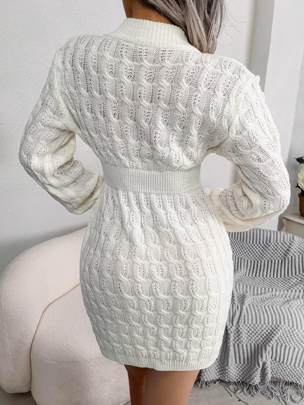 imageTwistedWaist Fitted Dress with HipHugging Silhouette Casual Base Layer Sweater DressWhite