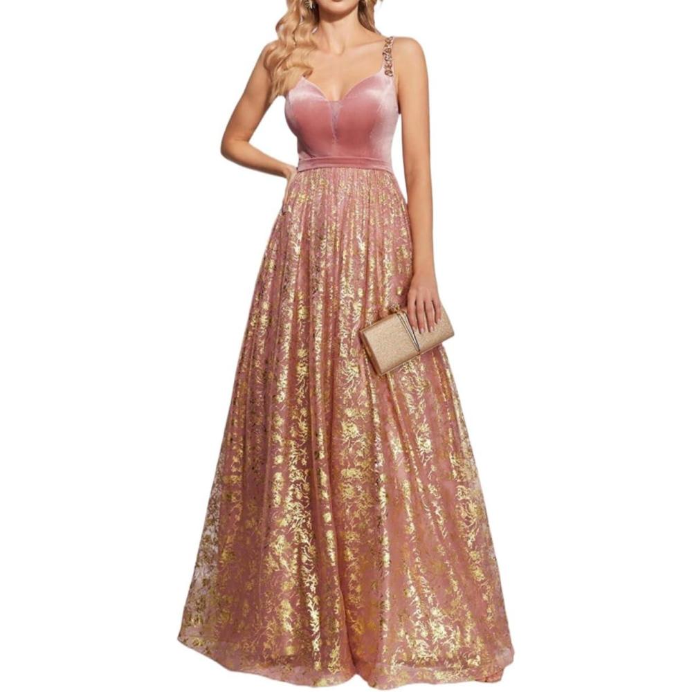 imageMesh Satin Dress Pink Gold Halter Pleated A Swing Bridesmaid Evening GownsPink