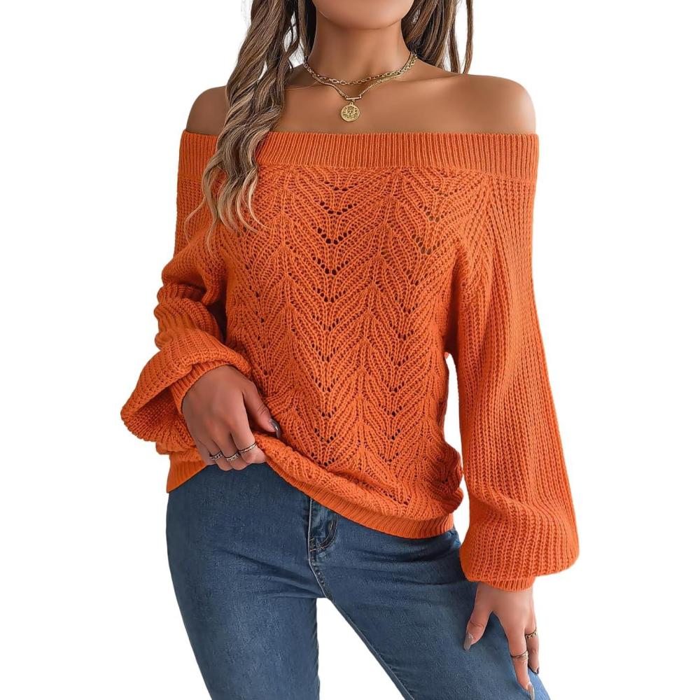 imageOpenwork OffTheShoulder Sweater with Bell Sleeves InstagramWorthy Casual FallWinter StyleOrange