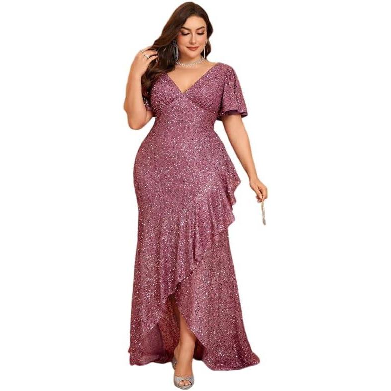 imageSequin Mermaid VNeck Plus Size Gown Seductive Long Prom Party DressPink