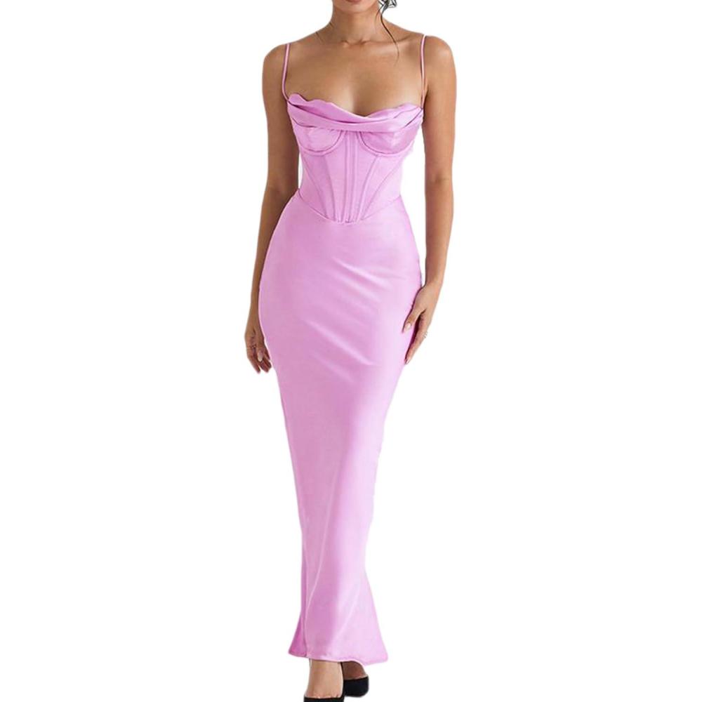 imageSleeveless Crowl Neck Midi Corset Dress for Women Formal Evening Gowns Wedding Guest DressArosepink