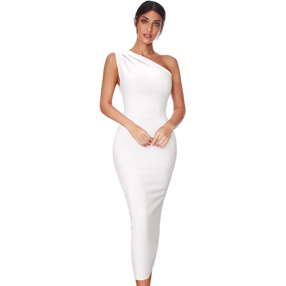 imageWomens One Shoulder Bodycon Bandage Dress Maxi Long Party Dresses Wedding Guest DressAwhite