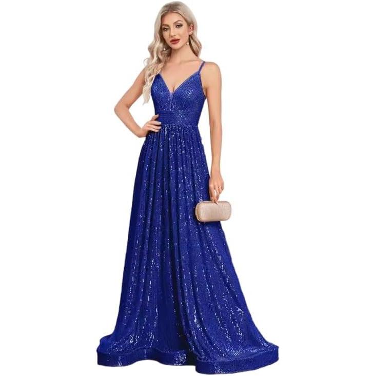imagemeilun Backless Sequinned Maxi Dress Fishtail Bridesmaid Evening GownBlue