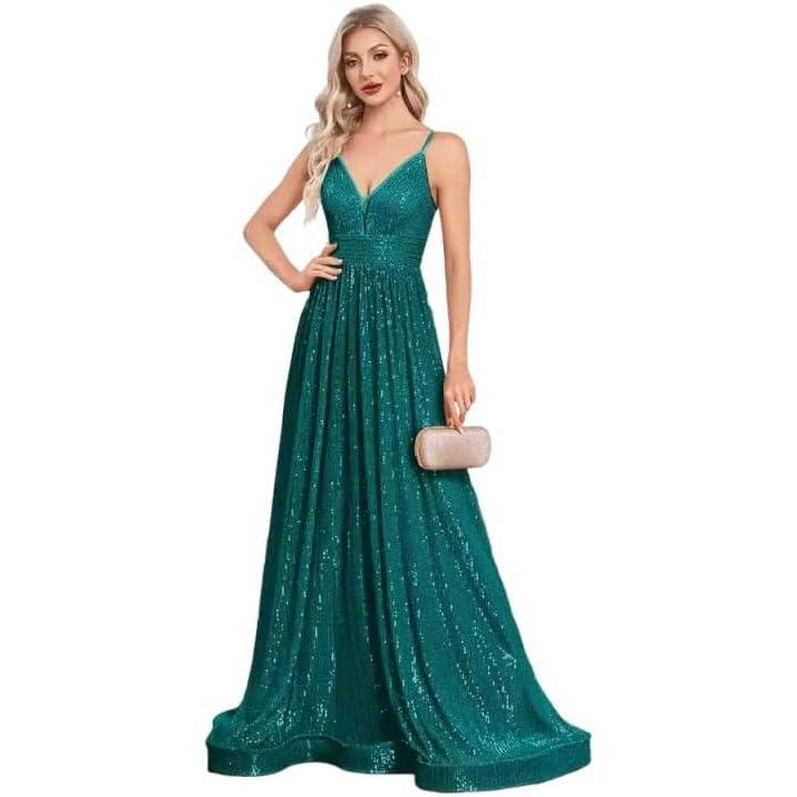 imagemeilun Backless Sequinned Maxi Dress Fishtail Bridesmaid Evening GownGreen