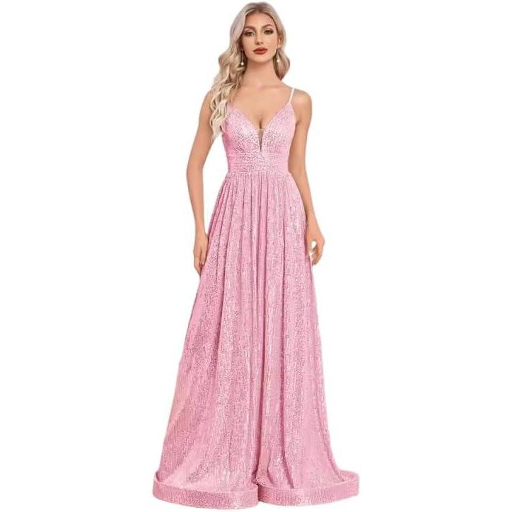 imagemeilun Backless Sequinned Maxi Dress Fishtail Bridesmaid Evening GownPink