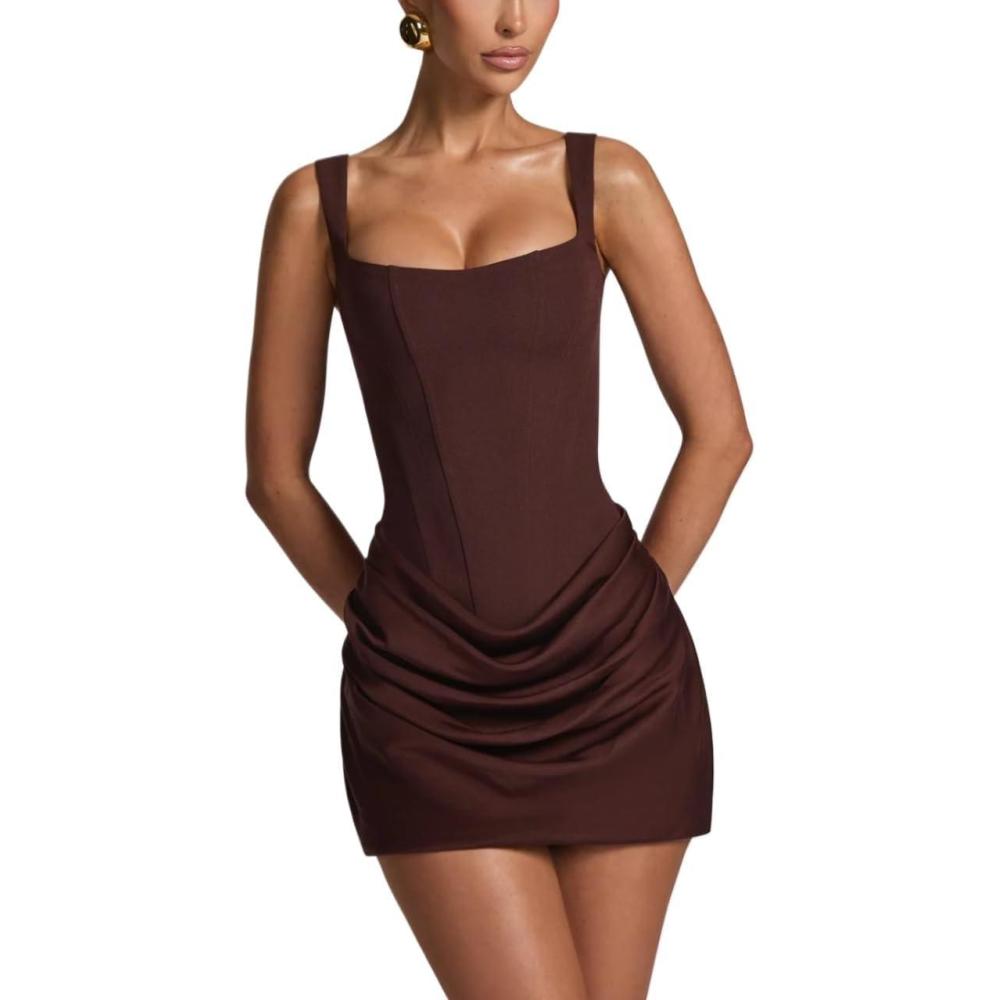 imagemeilun Corset Mini Dress with Drawstring Homecoming Party Banquet Short DressesBrown