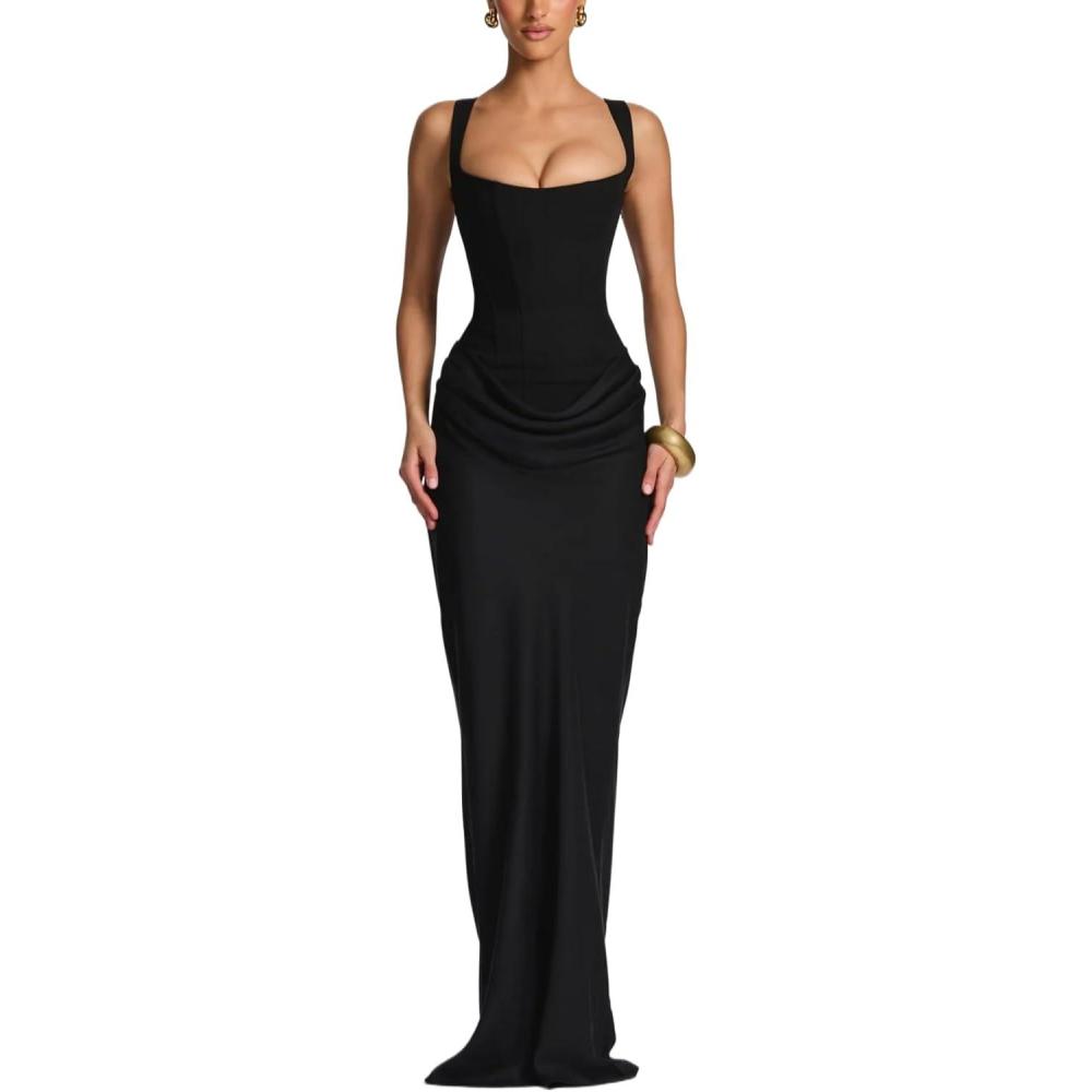 imagemeilun CorsetStyle Backless Sleeveless Strapless SolidColour TieDetail DressBlack