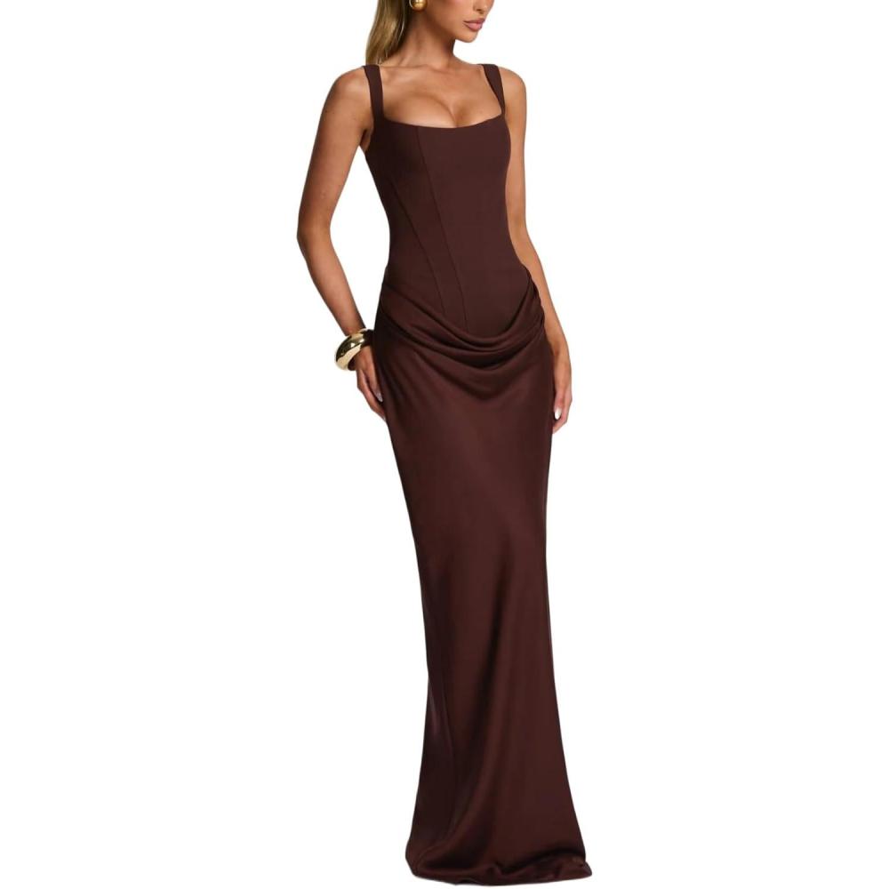 imagemeilun CorsetStyle Backless Sleeveless Strapless SolidColour TieDetail DressBrown