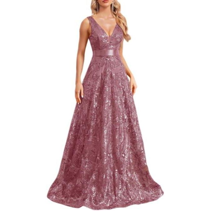 imagemeilun Deep V Sequins Maxi Dress Sexy Long Backless Slim Fishtail Bridesmaid Banquet Evening GownsPink