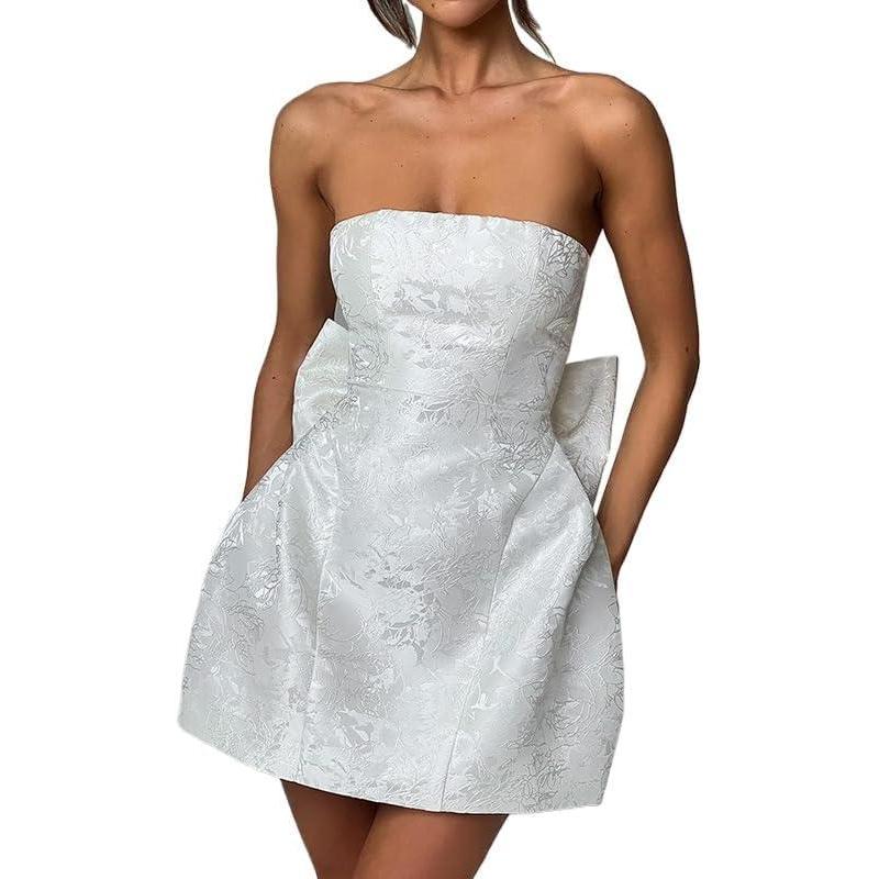 imagemeilun Embroidered Dress Temperament Sexy Sheath Bow Mini Dress Graduation Evening Party DinnerBwhite