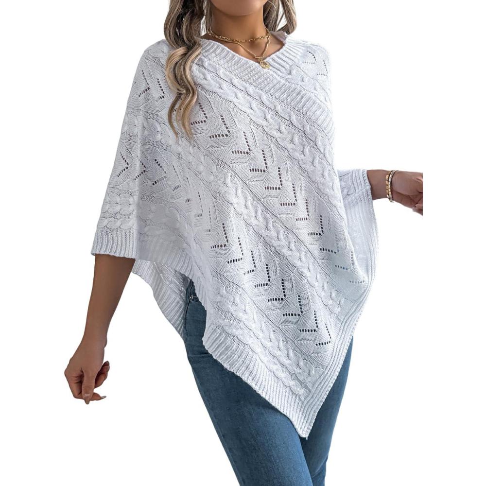imagemeilun TwistedKnit Oversized Cape Sweater Elegant Casual SolidColor JacketWhite