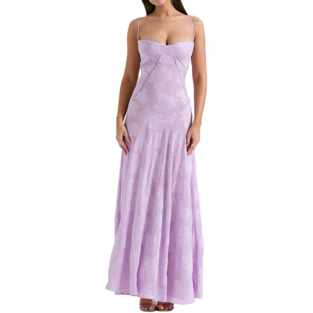 imagemeilun Womens Cowl Neck Ruffle Wedding Guest Dress Mesh Slit Bodycon Cocktail Party Maxi DressCpurple