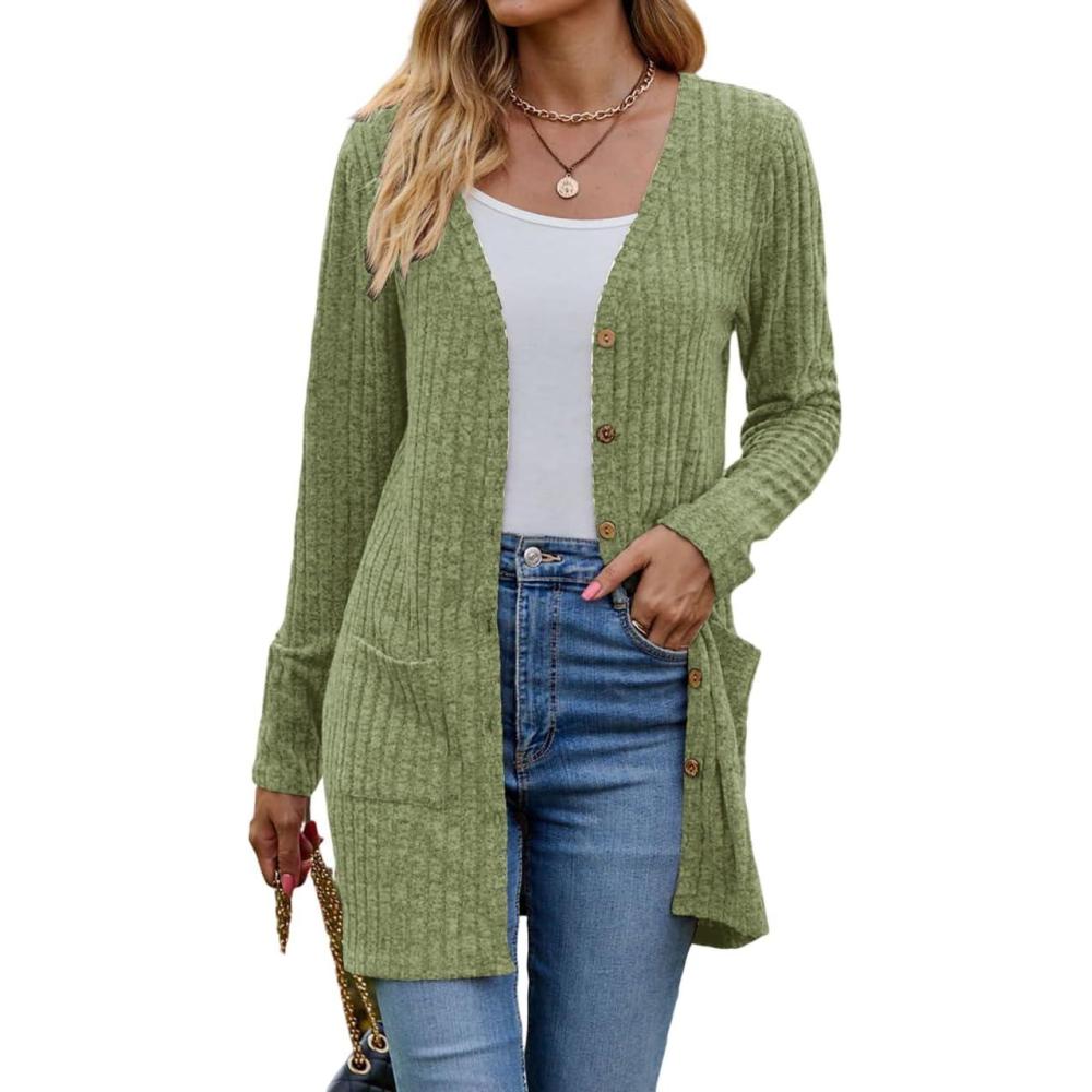 imagemeilun Womens Knit Cardigan Coat FallWinter Style with WaistDefining Fit and Long LengthGreen