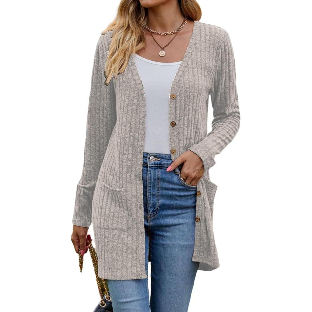 imagemeilun Womens Knit Cardigan Coat FallWinter Style with WaistDefining Fit and Long LengthGrey