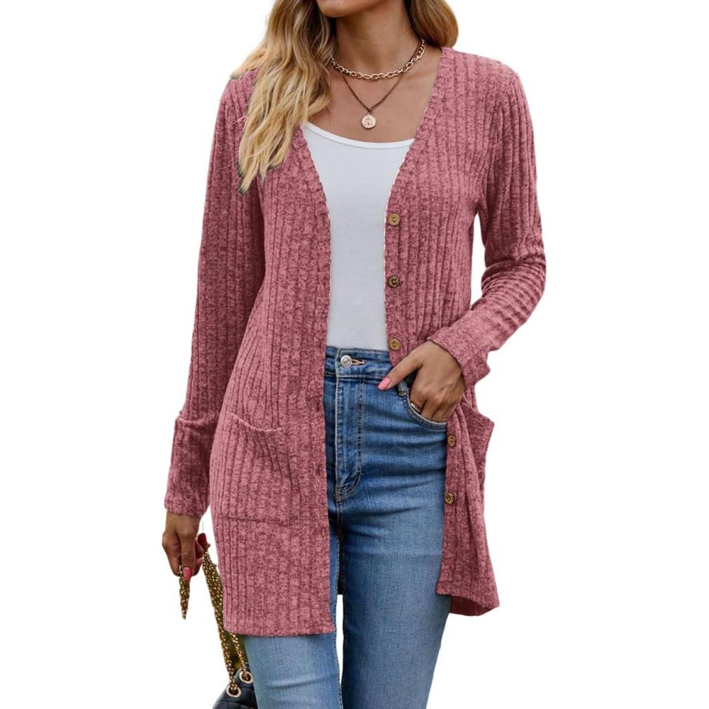 imagemeilun Womens Knit Cardigan Coat FallWinter Style with WaistDefining Fit and Long LengthRed