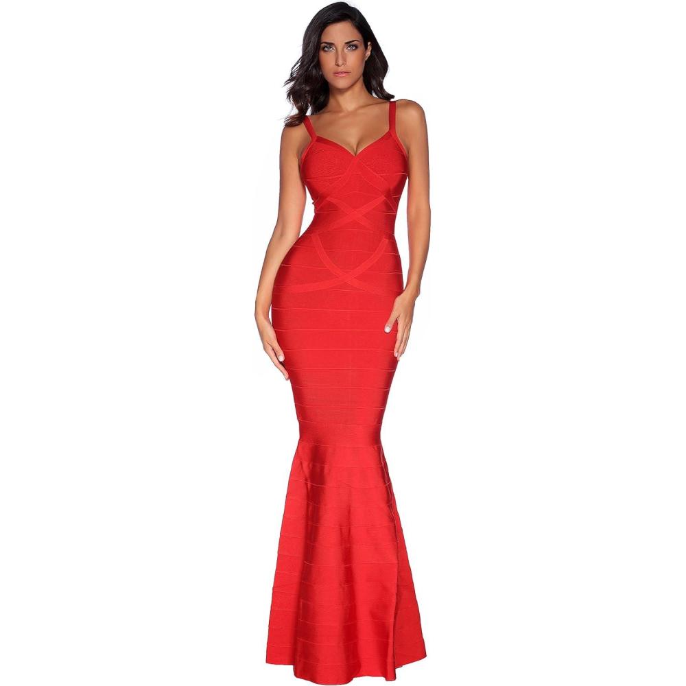 imagemeilun Womens Maxi Bandage Dress Fishtail Bodycon Formal Evening DressesRed