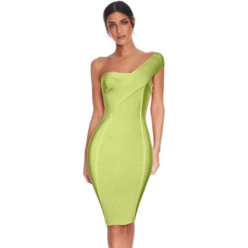 imagemeilun Womens One Shoulder Bodycon Bandage Club Party DressGreen