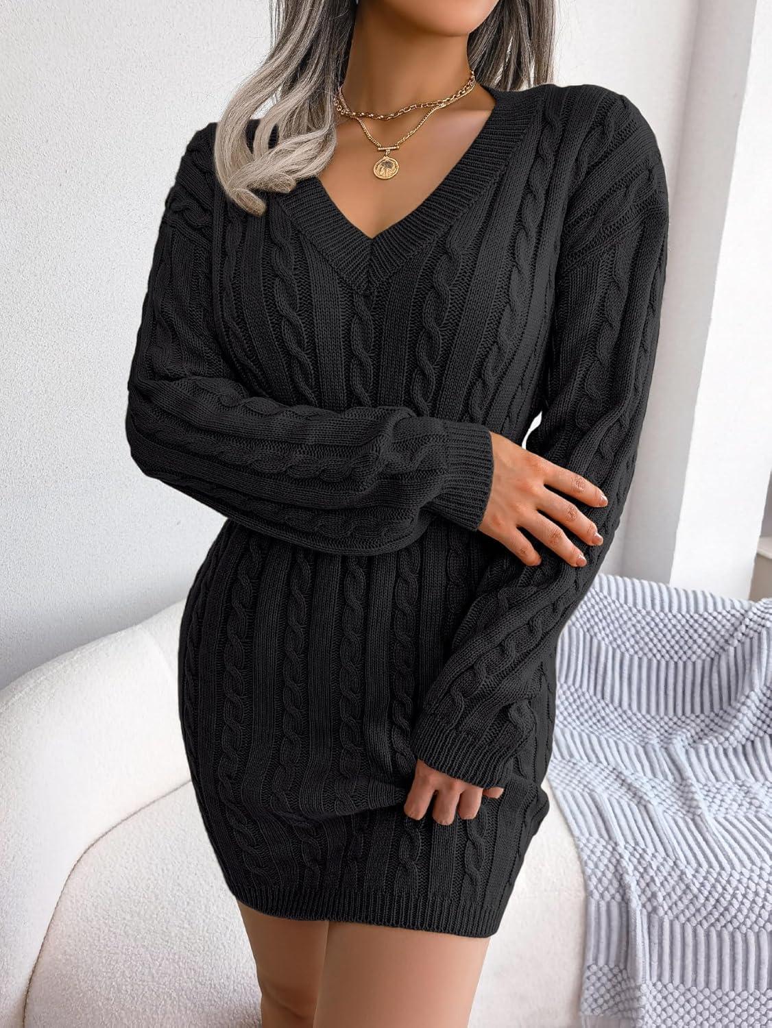 imagemeilun Fitted TwistDetail Pencil Skirt Dress VNeck Fitted Casual Dress FallWinterBlack