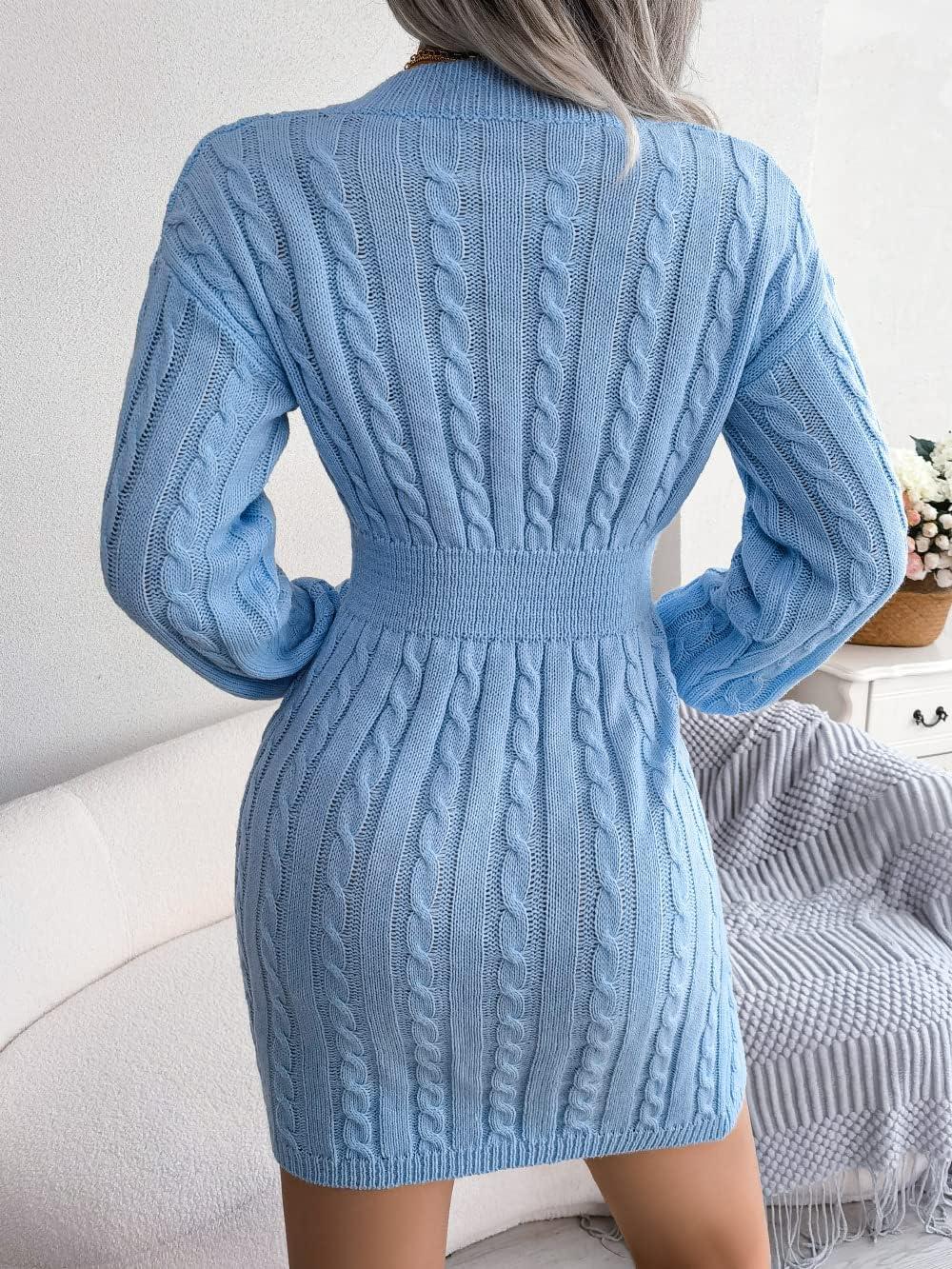 imagemeilun Fitted TwistDetail Pencil Skirt Dress VNeck Fitted Casual Dress FallWinterBlue