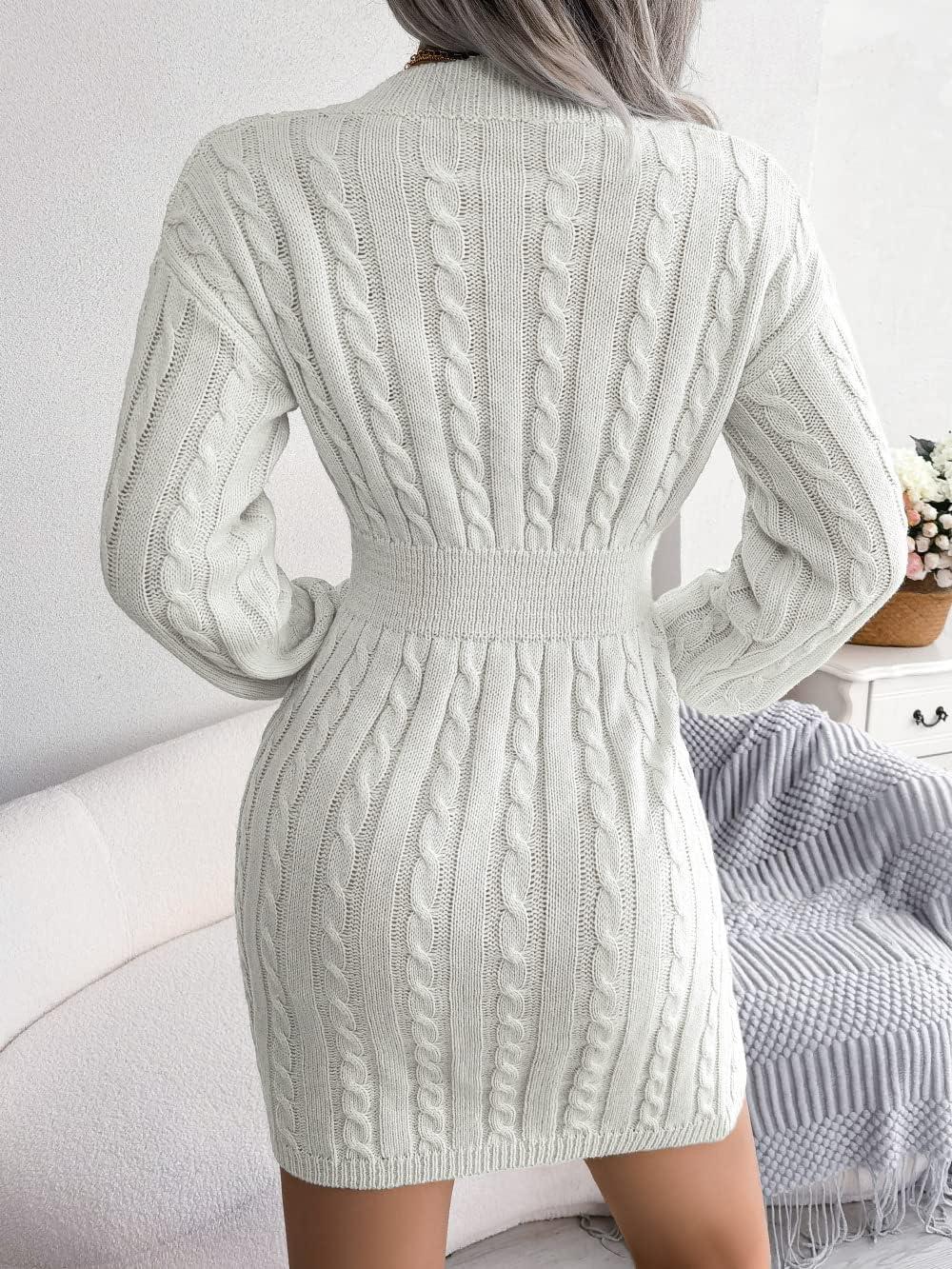 imagemeilun Fitted TwistDetail Pencil Skirt Dress VNeck Fitted Casual Dress FallWinterWhite