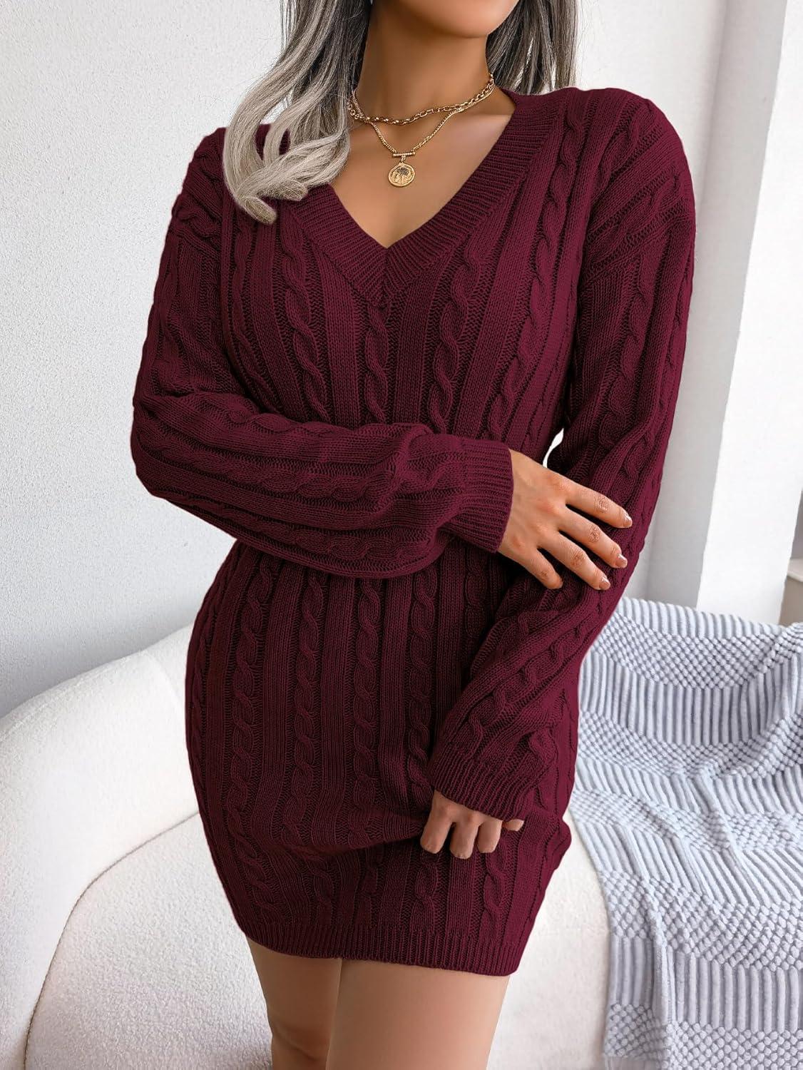 imagemeilun Fitted TwistDetail Pencil Skirt Dress VNeck Fitted Casual Dress FallWinterWine