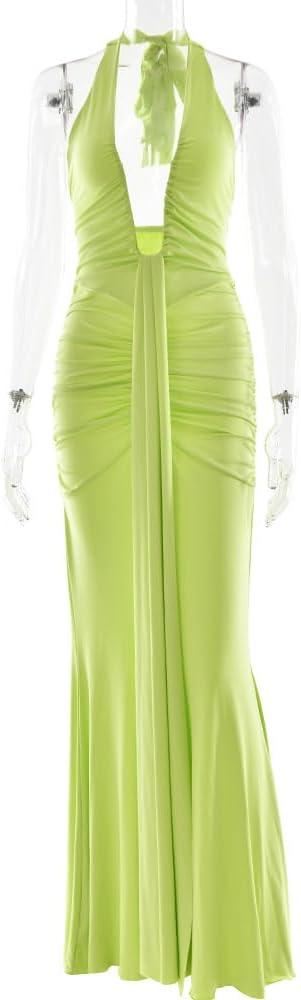 imagemeilun Rosetta Maxi Dress Hanging Neck Deep V Waist Long Backless Fluttering Fishtail DressesGreen