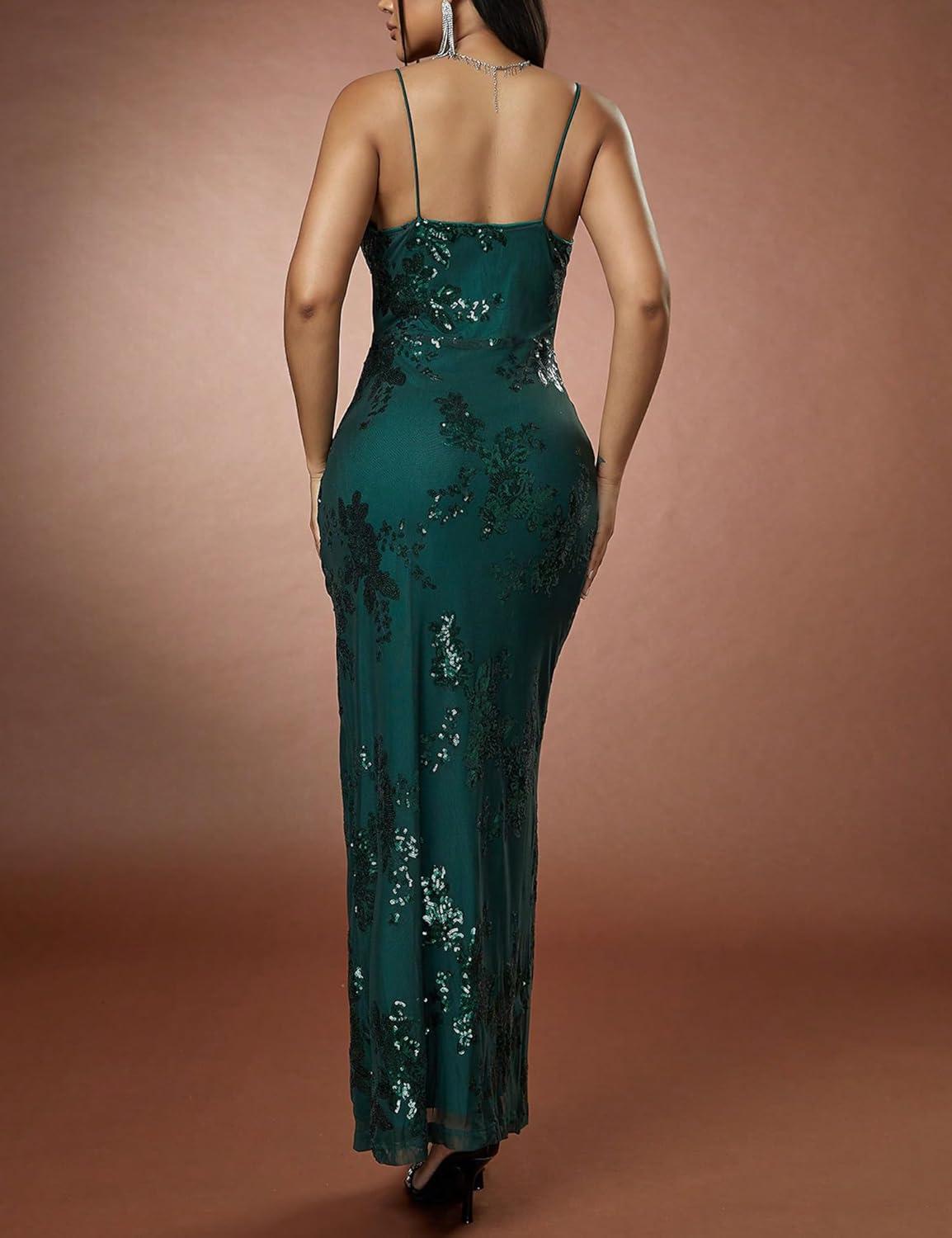 imagemeilun Sparkly Spaghrtti Strap Sequin Formal Dress Evening Gowns High Slit Long Prom Wedding Guest DressAgreen