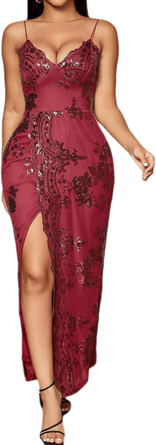 imagemeilun Sparkly Spaghrtti Strap Sequin Formal Dress Evening Gowns High Slit Long Prom Wedding Guest DressAwine