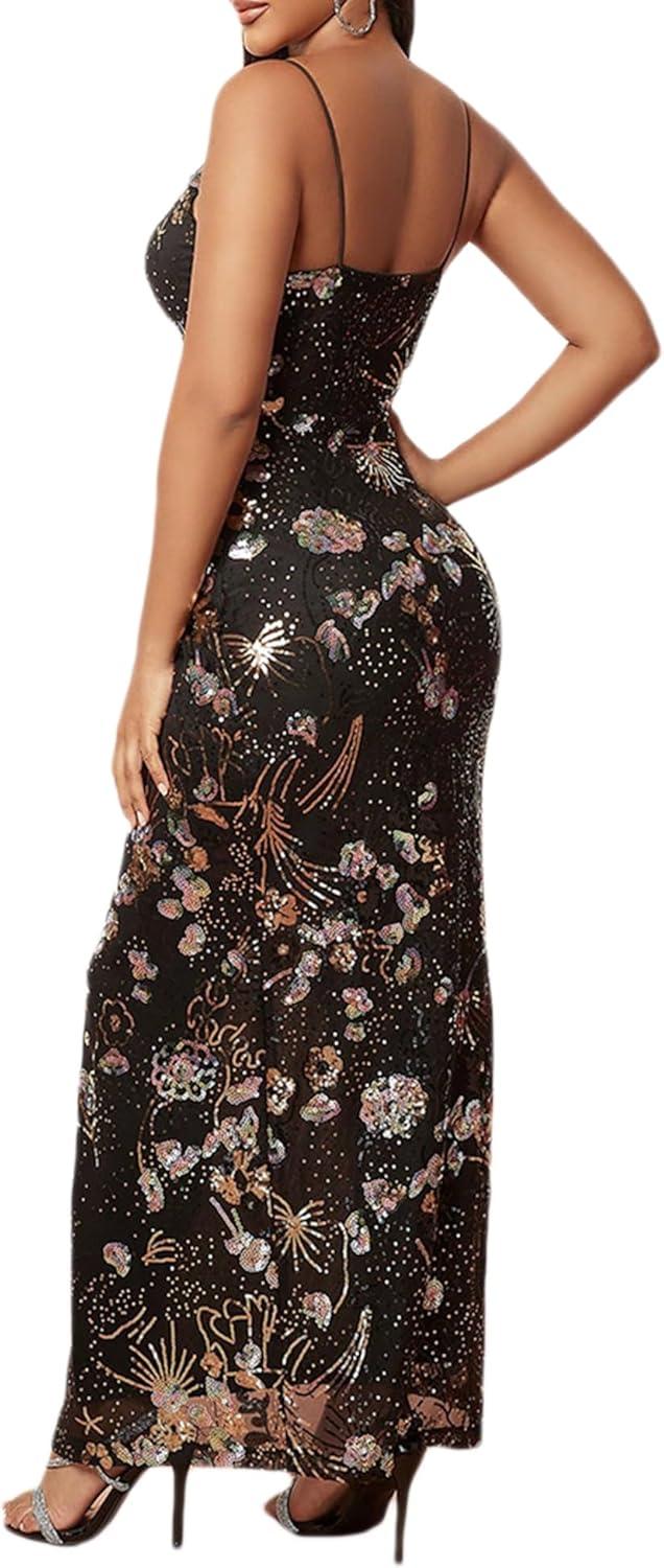imagemeilun Sparkly Spaghrtti Strap Sequin Formal Dress Evening Gowns High Slit Long Prom Wedding Guest DressBblack