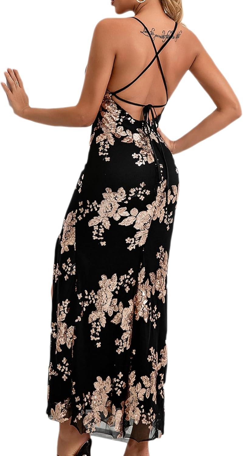 imagemeilun Sparkly Spaghrtti Strap Sequin Formal Dress Evening Gowns High Slit Long Prom Wedding Guest DressCmulti Color