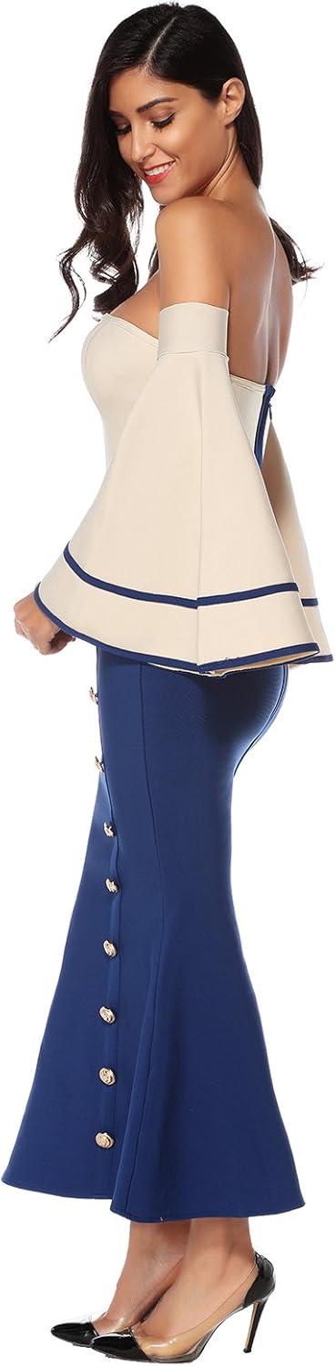 imagemeilun Womens Fluted Long Sleeve Full Length Evenig Party Bodycon Bandage Dress