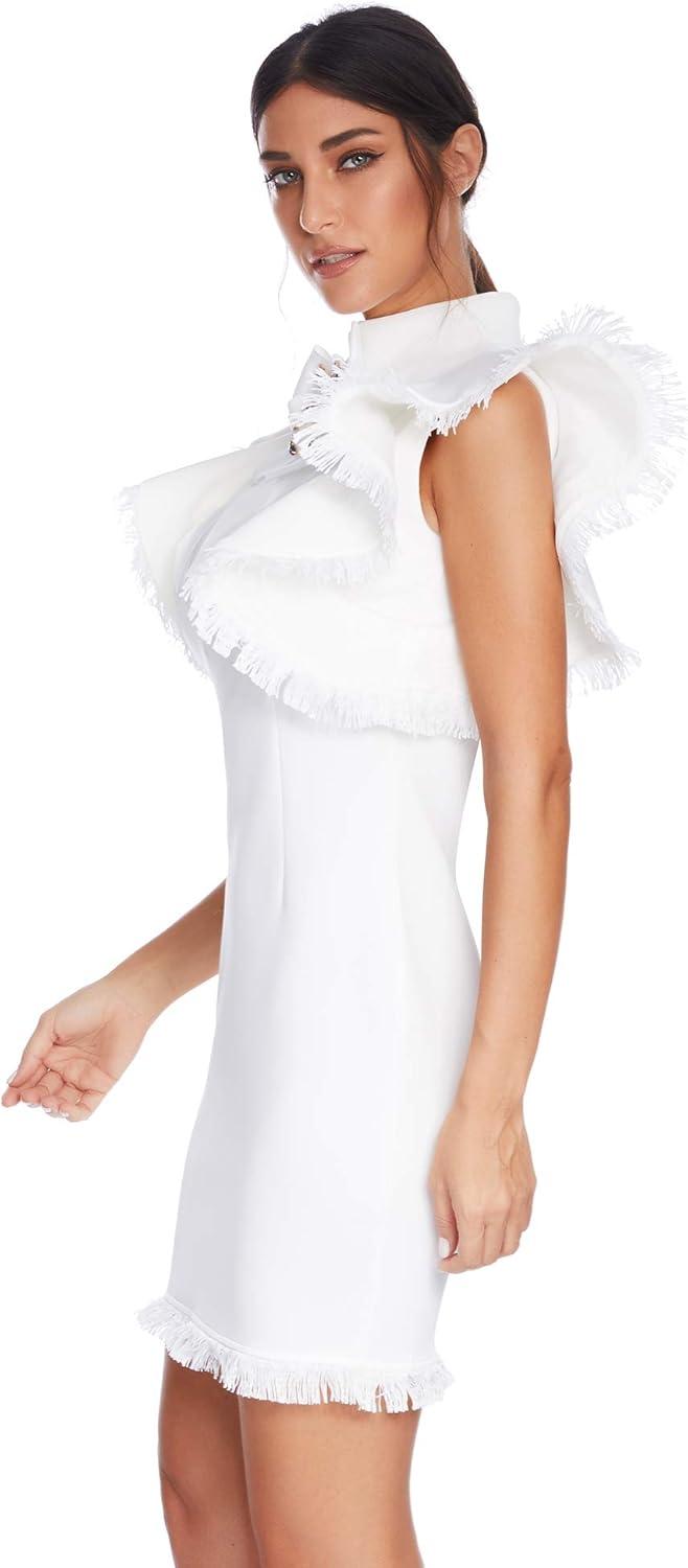 imagemeilun Womens Sleeveless Ruffles Tassel Dress Celebrity Party Dress Vestidos Bodycon Club Dress