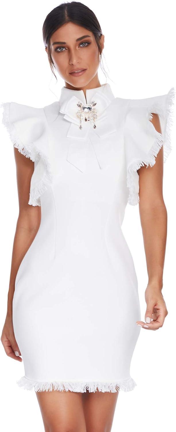 imagemeilun Womens Sleeveless Ruffles Tassel Dress Celebrity Party Dress Vestidos Bodycon Club Dress