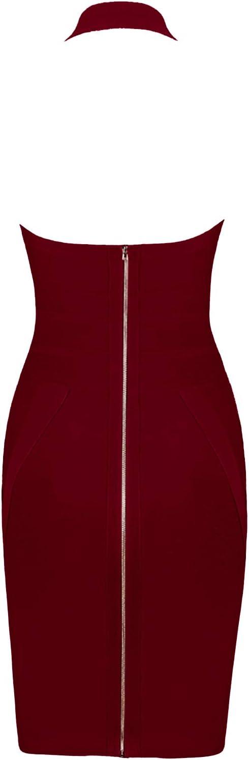 imagemeilun Womens V Neck Strap Midi Length Bodycon Bandage Party Dress L Wine1