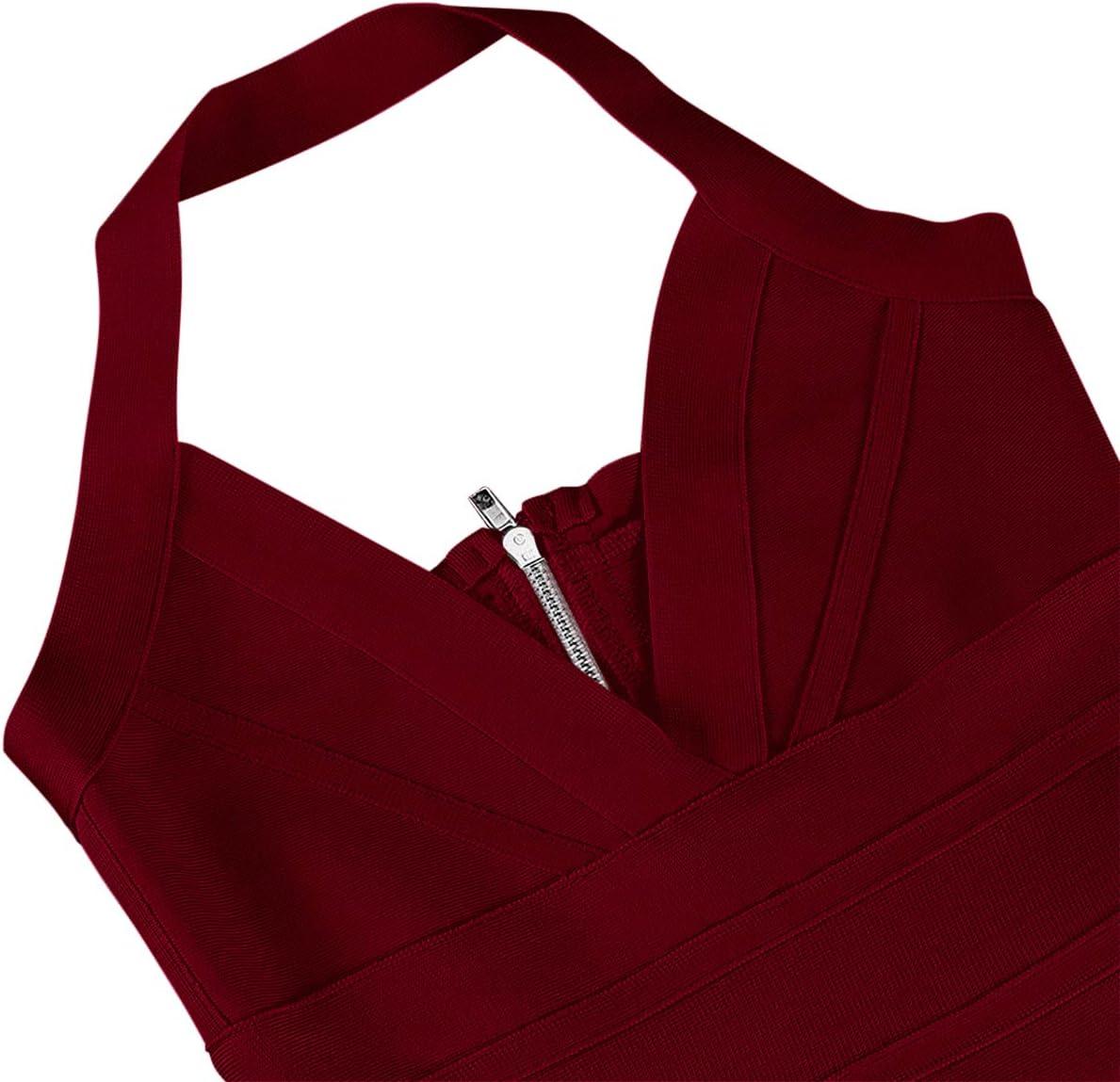 imagemeilun Womens V Neck Strap Midi Length Bodycon Bandage Party Dress L Wine1