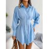 Casual Lantern Sleeve Shirt Dress with Cinched Waist and Asymmetrical Dresses(Blue)