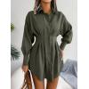 Casual Lantern Sleeve Shirt Dress with Cinched Waist and Asymmetrical Dresses(Green)